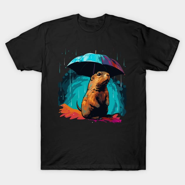 Prairie Dog Rainy Day With Umbrella T-Shirt by JH Mart